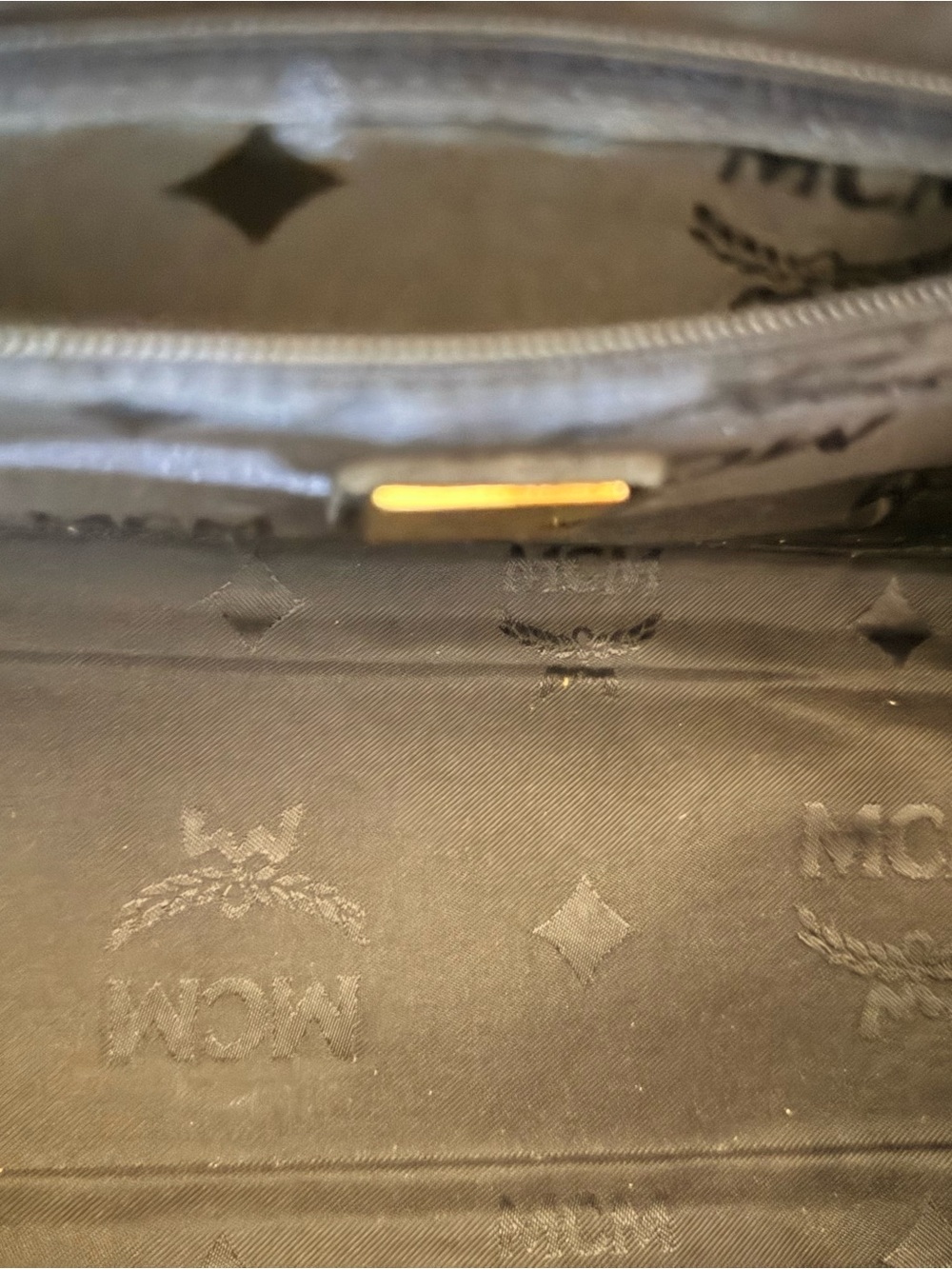 MCM Black Leather Satchel with Gold Logo Plaque - Picture 7 of 9
